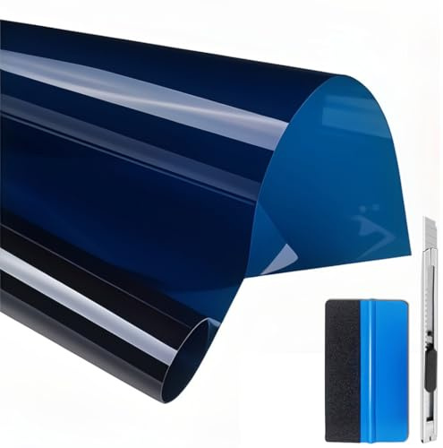 NewL Dunkelblau PET Fensterfolie, Selbstkl. Wärmedämmung 40x200cm | Mehrere Farben & Größen wählbar, 99% UV-Schutz, Werkzeug inkl., 0,06 mm Dicke, für Auto, Haus, Büro, Laden, Fensteraufkleber