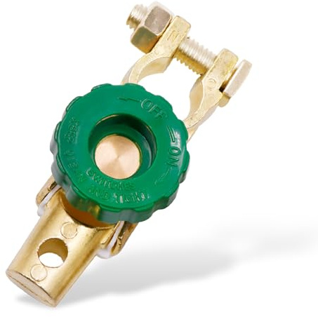 Top Post Battery Isolator Switch 12V - 24V, Car Battery Isolator, Zinc alloy copper-plated Master Disconnect Power Cut Off Switch with Green Knob for Car Truck RV Boat Motorcycle ATV Marine Vehicle