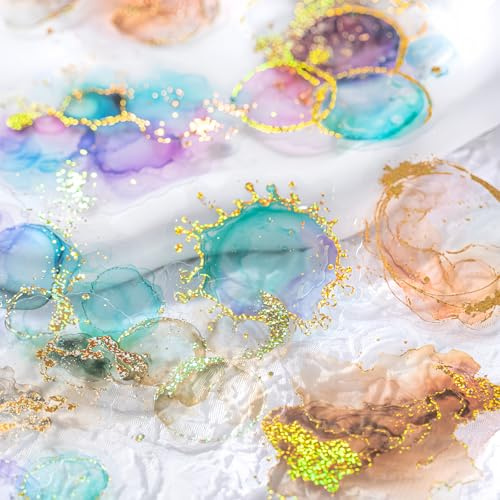 60 Aquarell Smudge Scrapbook Stickers Bubble Stickers Scrapbook-Zubehör | PET-Sticker Goldfolienprägung Geeignet für Scrapbooks, Fotoalben, Junk Journals und Bullet Journals