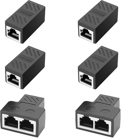 HOWAWU Ethernet Coupler 4-Pack Inline RJ45 Coupler & 2-Pack 1-to-2 Splitters Connector, Ethernet Cable Extender Compatible with Cat8/Cat7/Cat6/Cat5e/Cat5 for PC Router PS5 Xbox Female-to-Female
