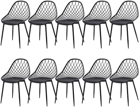 buybyroom gartenstühle 10er Set, Balkon Sessel, Lounge möbel Outdoor, PP-Sitz, Metallbeine, höhenverstellbare Bodengleiter, Belastbarkeit 120 kg, Schwarz