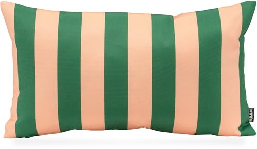 H.O.C.K. Riviera Stripe Outdoor Kissen – Wetterfeste Streifenkissen mit Blockstreifen – UV-Beständig, Wasser- & Schmutzabweisend – Handmade in Germany (Green Rosé)