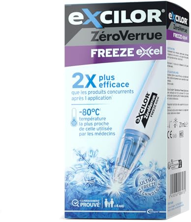 Excilor Zéroverrue Freeze Excel - Traitement des Verrues Cryothérapie -21ml | Technologie de congélation avancée -80°C qui agit au cœur de la verrue - Cliniquement prouvé - Applicable sur mains et pieds