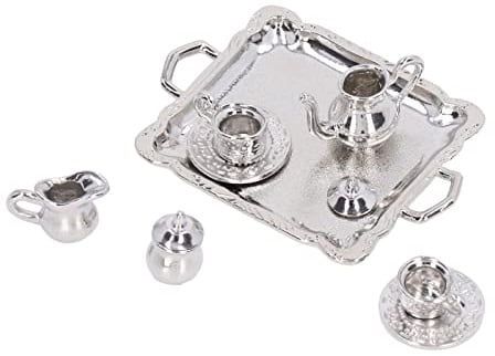 NOENNULL Mini Juego de té de Metal Realista, Kit de Casa de Muñecas a Escala 1/12 para Juegos a Largo Plazo, Material Metálico para Casas de Muñecas, Cajas de Habitación
