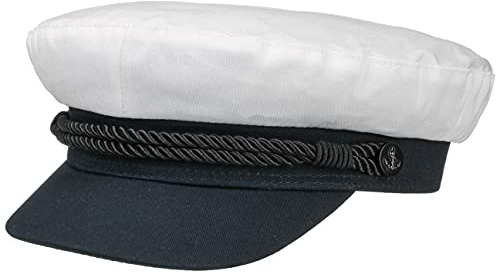 HAMMABURG White Starline Elbseglermütze Damen Herren 100% Baumwolle Kapitänsmütze Sommer Winter weiß 59 cm