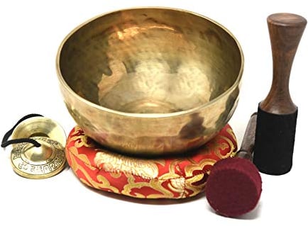 Singing Nepal The Heart and High Heart Chakra F Note Tantische handgehämmerte tibetische Meditation Klangschale 20,3 cm – Yoga alte Schüssel