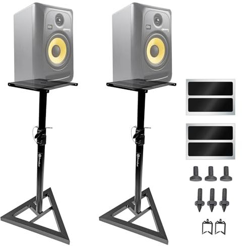 AxcessAbles Adjustable Studio Monitor Stands (Pair)| Large Recording Studio Monitor Floor Standing Stand | Studio Speaker Stands Compatible with JBL, Yamaha, KRK Rokit Speaker Monitors (SMS-101)