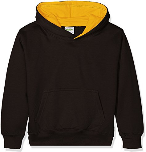 AWDis Boy's KIDS VARSITY HOODIE Hoodie, Multicoloured (Jet Black/Gold), X-Large (Manufacturer Size: 12/13 Y)