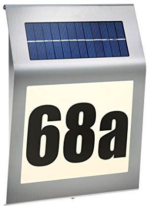 Esotec Hausnummer beleuchtet Solar STYLE | DUO COLOR Hausnummernschild Dämmerungsschalter außen | LED-Außenleuchte Wandleuchte aussen Hausnummernleuchte | EDELSTAHL METALL IP34 wetterfest 102031