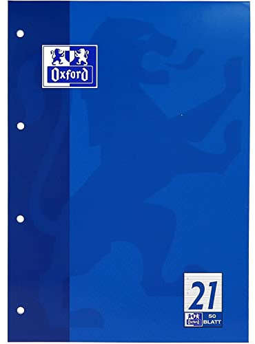 Oxford 100050347 Schulblock Linien 21 - A4, 50 Blatt, 90 g/qm, 4-fach Lochung