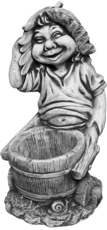 gartendekoparadies.de Gnome with wheelbarrow, stone figure gnome, H. 50 cm, 23 kg, gray, frost-proof made of cast stone for outdoor use