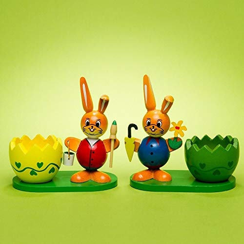 SIKORA OD08 Osterdeko Holz Eierbecher mit Osterhasen Figuren im 2er Set, Farbe/Modell:A2 2er Set rot/blau