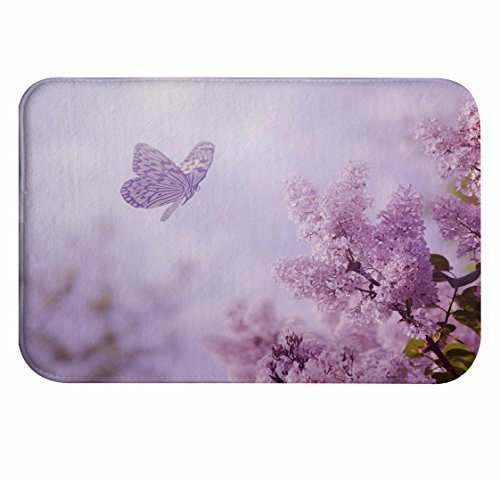 A.Monamour Badematten Badteppiche Badvorleger Lila Fliegender Schmetterling Lila Blume Baum Natur Landschaft Im Freien Landschaft Drucken Saugfähigen Flanell Bad Matte Bereich Teppiche Fußmatte