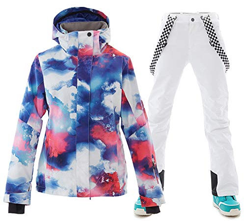 GS SNOWING Damen Ski Jacken und Hosen Set Winddicht Wasserdicht Isoliert Schneeanzug Winter Warm Snowboard Schnee Mantel, White02, Small