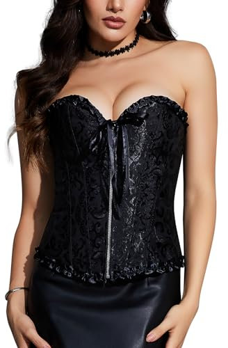SLIMBELLE Korsett sexy Damen Corsage Vintage Vollbrust Bridal Wäsche Gothic Korsage Top Satin Bustier mit Reißverschluss in Schwarz o. Rot S-6XL