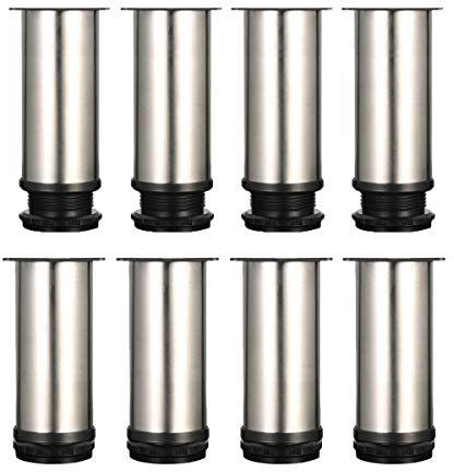 Drenky Lot de 8 Pied Reglable,Pied de Table Metal 12 cm Pied Reglable pour Meuble Pieds de Lit Pied de Meuble Pied Canapé Pied de Table Reglable,Hauteur Totale 120mm-135mm,Acier Inoxydable Brossé