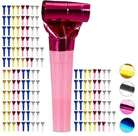 Relaxdays 150 x Partytröten, Luftrüssel Kinder, Tröten Kindergeburtstag, Party Pack Krachmacher, Blasrüssel, bunt gemischt