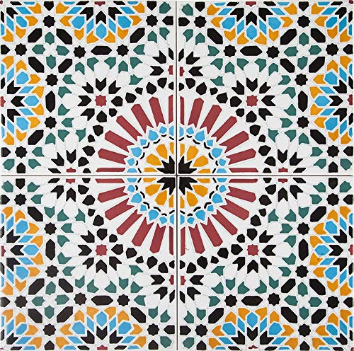 Cerames Azulejos de Cerámica Marroquí Hass - Azulejos de mosaico Marroquí para baño, cocina, sala de estar, ducha, debajo de las escaleras | Azulejos marroquíes en estilo oriental 20x20 cm