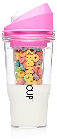 CrunchCup Tragbarer Müslibecher aus Kunststoff für das Frühstück unterwegs, Müsli- und Milchbecher für dein Lieblings-Frühstücks-Müsli, kein Löffel oder Schüssel erforderlich, Größe XL, Pink
