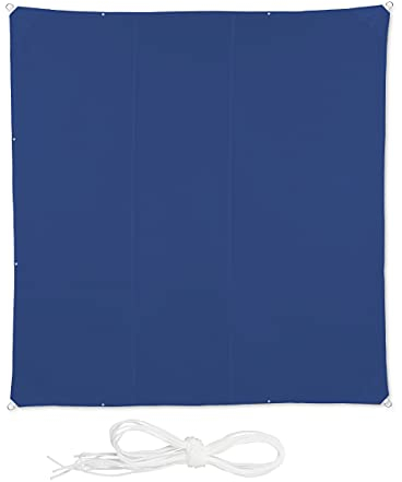 Relaxdays Toldo Vela Cuadrado, 4 x 4m, Repelente al Agua, Anti-UV, Cuerdas, Sombra, Jardín, Terraza, Balcón, Azul Oscuro