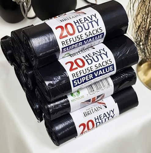70L Heavy Duty Bin Bags & Liners, Strong & Secure Flat Top 20 Bag Refuse Sacks, Tear Resistant, Recycled Garbage Bags for Home, Office, Kitchen, Garden & Commercial Use