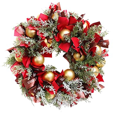 TPOne Weihnachtskranz-Dekorationen, für den Innenbereich, Weihnachtsdekoration, Girlande mit Weihnachtskugeln, 48,3 cm, Weihnachtskränze für Haustür, Außenkrücken, Dekorationen, Weihnachtsfeier, Gold