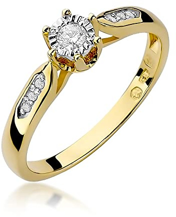 MARKO Damen Gold Verlobungsring mit 0.08Ct Diamant zusammen mit 0.03Ct Diamanten | 14 Karat Gold (585) | Goldring zusammen mit Box | Goldring für Frauen (Gelbgold, 66 (21.2))