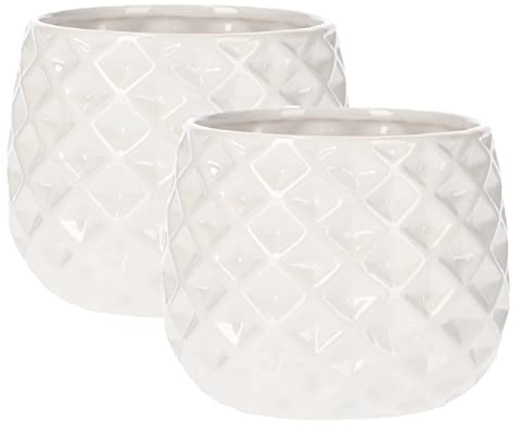 KOTARBAU® Set di 2 vasi in ceramica, diametro 13 cm, per fiori e piante, colore bianco