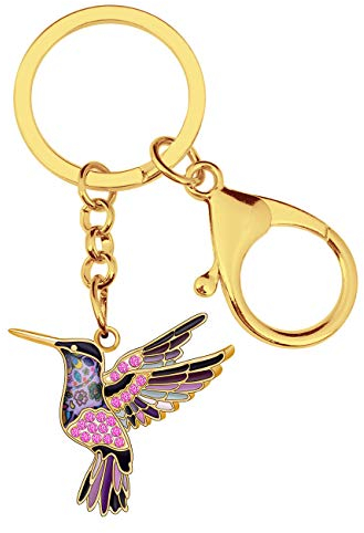 DALANE Emaille Legierung Strass Kolibri Schlüsselanhänger Vögel Schlüsselanbund Schmuck für Frauen Mädchen Charms Geschenke (Violett)