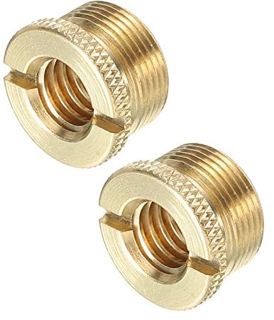 PATIKIL Mic Stand Adapter 3/8 Female to 5/8 Male Brass Mic Screw Adapter for Microphone Tripod Stand Gold 2 Pack