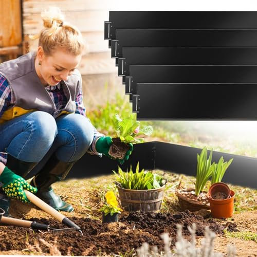 Jopassy Rasenkante, 50M Rasenkante Metall 100 * 15cm, verzinkt Beeteinfassung Frei zu Biegen, Garten Rasenkante, kann für Hof, Garten,Bauernhof (Länge 50m - Höhe 15cm)-Schwarz