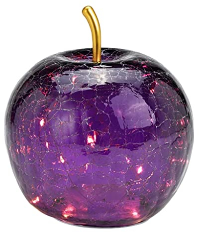 G. Wurm Dekoleuchte Apfel (S) Glas, Dunkellila, Apfel Lampe mit LED Lichterkette, Dekolampe, Tischleuchte, Apfellampe