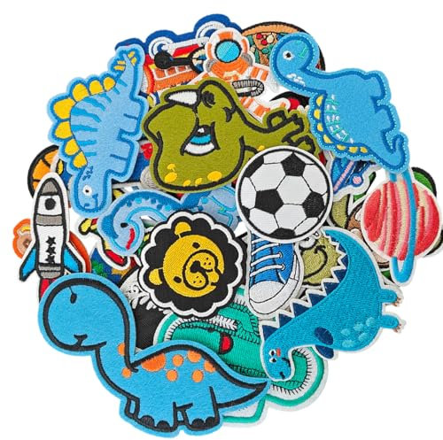Harsgs 30pcs Iron on Patches for Boys, Embroidered Sew On/Iron On Patches Applique for Clothes, Dress, Hat, Jeans, Pant, Shoe,Bags…