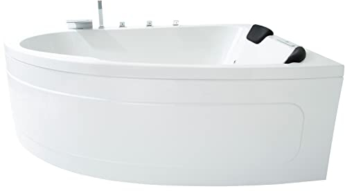 Basera® Premium Indoor Eck-Whirlpool Badewanne Guam 180 x 130 cm für 2 Personen mit 25 Massagedüsen, Heizung, Ozongenerator, Wasserfall, LED-Ambiente, Touchpanel, Bluetooth, Radio