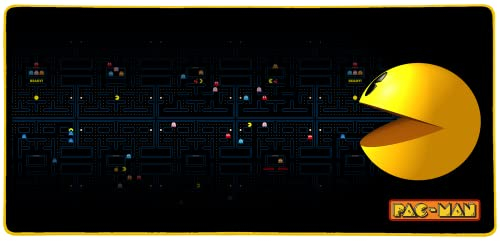 Konix Pac-Man Gaming-Mauspad Gaming XXL 90 x 46 cm - rutschfeste Gummibasis - Schwarz und Gelb