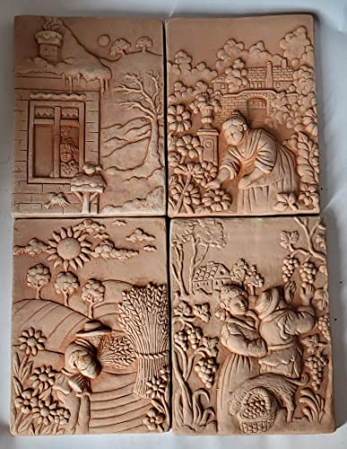Generico Quattro stagioni in terracotta pannello muro decorativo fatto a mano in Italia altezza cm. 45, lato cm. 35, spessore 2,50