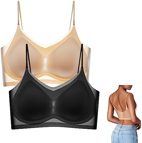 2 Stücke Ultradünner Sommer-Komfort-BH aus Eisseide in Übergröße,Ultradünner Eisseiden BH,Ice Silk Air Bra mit herausnehmbarem Polster,Atmungsaktiver und Leichter,Nahtloser BH für Schlafen Yoga
