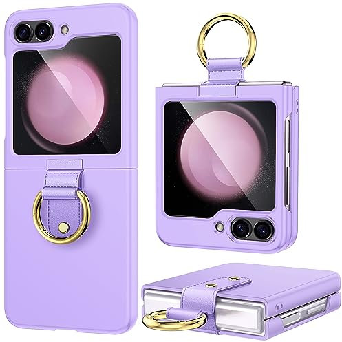 Lanhiem for Galaxy Z Flip 5 Case, [Ring Holder] Hard Protective Case Full Body Shockproof Phone Cover for Samsung Galaxy Z Flip 5 - Purple
