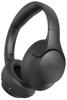 DCU TECNOLOGIC – Kabellose Bluetooth-Kopfhörer – 15 Stunden Nutzungsdauer – USB-C-Aufladung – Multifunktions-Kopfhörer mit faltbarem Kopfband – Schwarz