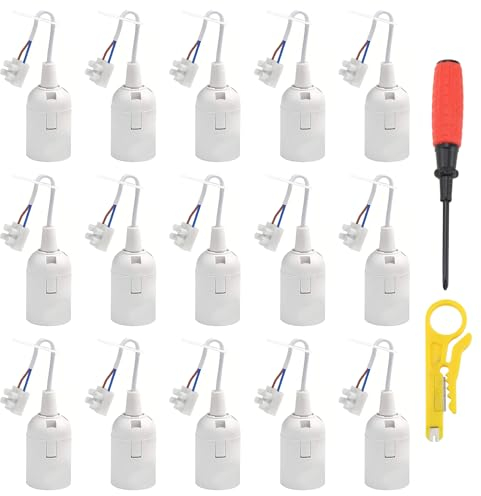 GIGIIS E27 Lampenfassung 15 Stück E27 Ersatzfassung 4A 250V Renovierfassung Baustellenfassung Lampenfassung mit Kabel Weiß für Wohnzimmer Kronleuchter Küche Schlafzimmer Glühbirnen Zubehör