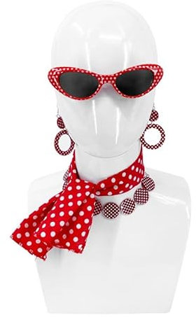 Pin Up Kit 50er Jahre Rot: Brille, Ohrringe und Schal