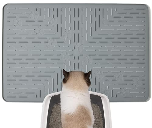 OHMO Katzenklo matte aus Premium-Silikon 60 x 40 cm, wasserdicht und BPA-frei Katzentoilettenmatte, einfach zu reinigen und hält Ihr Zuhause sauber (Dunkelgrau)