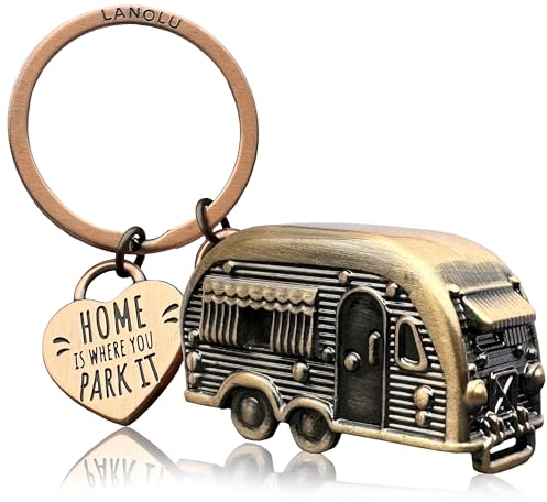 LANOLU Schlüsselanhänger Wohnwagen Geschenk, Wohnmobil Geschenk für das Camping und für Camper, 3D Anhänger- Wohnwagen Zubehör aus Metall