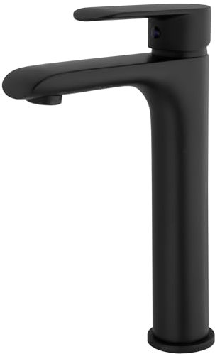 VALAZ Rubinetto Bagno Lavabo Alto Nero Opaco | Miscelatore Lavabo Bagno Acqua Fredda e Calda, Risparmio Acqua | Installazione Facile | Ottone, Inossidabile, Elegante, Rotondo, Serie Turia