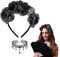 YKHSUAOU Tag der Toten Haarschmuck Rosen Totenkopf Deko，Tag Der Toten Haarreif，mit Day of The Dead Temporäre Tattoo，für Karneval Fasching Karneval Kostüm Mottoparty. (black)