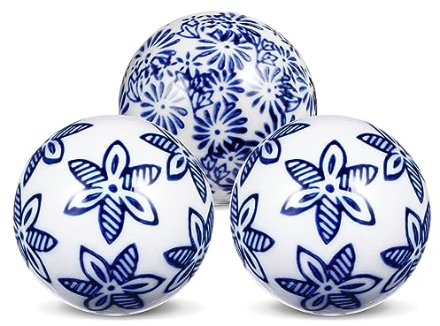 Toddmomy 3pcs Chinoiserie Ceramic Balls Decorative Porcelain Balls Ceramic Round Orbs for Bowl Vase Table Centerpiece Decor(5CM, Blue, Random Style)