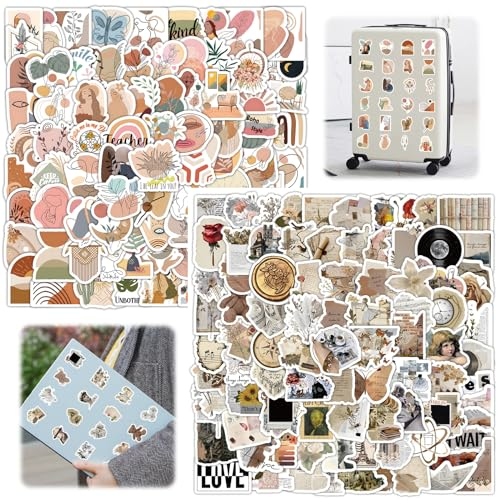 200 Stück Boho Aufkleber, Vintage Sticker Aesthetic Aufkleber, wasserfeste Vinyl-Aufkleber, Süßer Aufkleber für Laptop, Telefon, Wasserflasche, Skateboard, Koffer, Gitarre, Pad, Scrapbook Aufkleber
