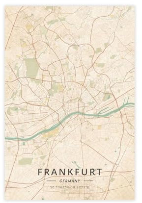 Frankfurt, Deutschland, Stadtkarten, Vintage-Leinwand-Poster, Schlafzimmer-Dekor, Sportlandschaft, Büro, Raumdekoration, Geschenk, ungerahmt, 30 x 45 cm