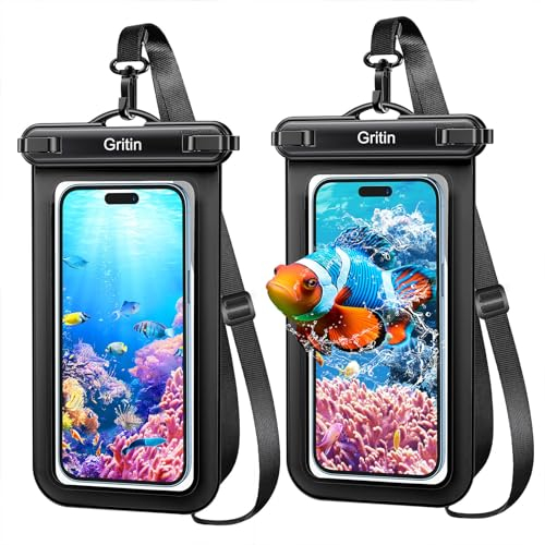 Gritin Waterproof Phone Pouch, 2 Pack IPX8 Waterproof Phone Case Bag for Swimming, Adjustable Lanyard Underwater Dry Bag for iPhone 16 15 14 13 12,Galaxy S24 S23 S22 and Other Smartphones up to 7