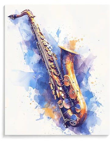 Instrument de saxophone, kit de peinture sur toile pour enfants à faire soi-même, kit de peinture à l'huile sur toile - cadeau de décoration intérieure, peinture à faire soi-même, sans cadre 40x50 cm